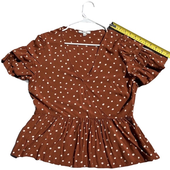 Madewell Tiered-Sleeve Peplum Top in Inkspot Dot Women’s Size 6 - Picture 9 of 9